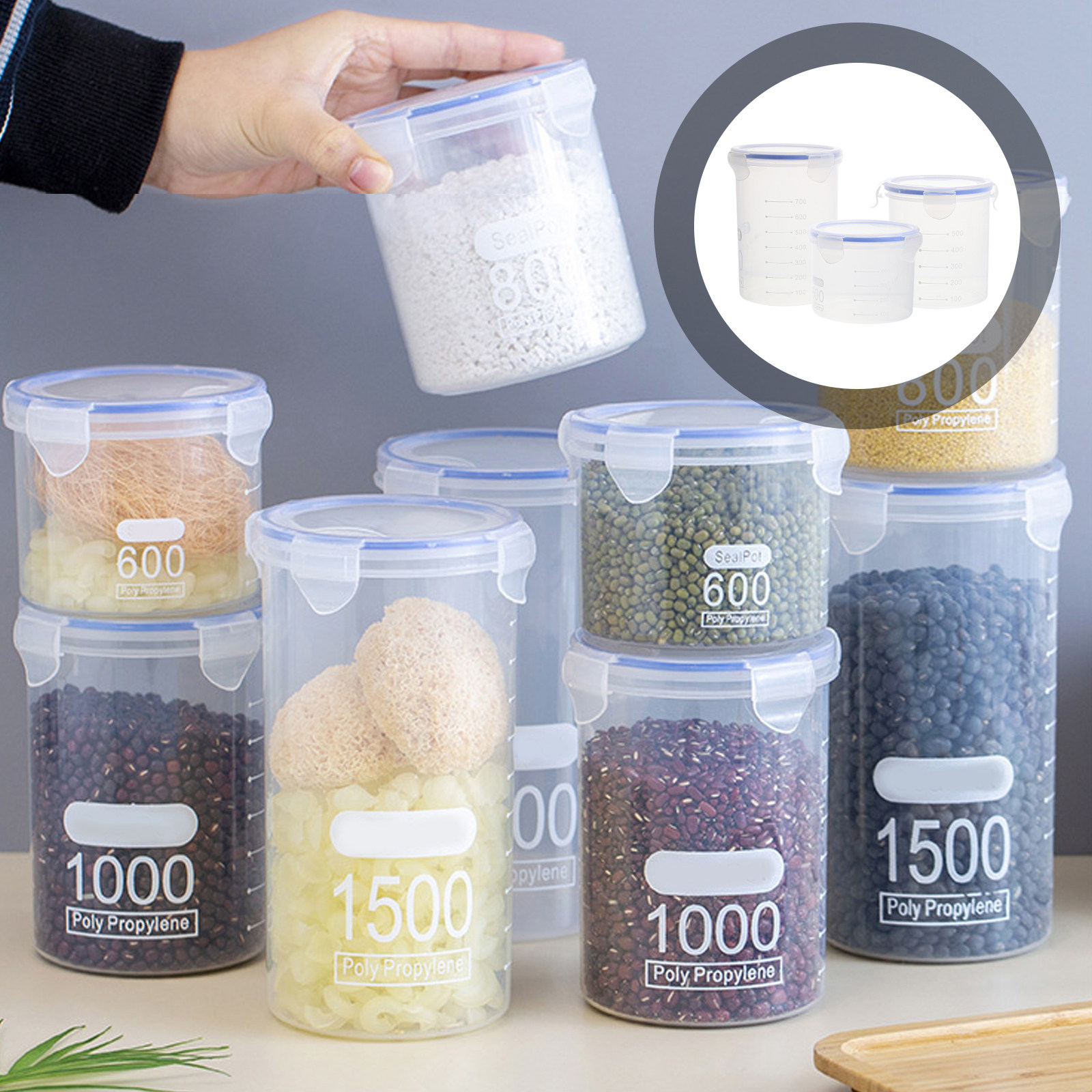 Food Storage Containers - 6 stuks afsluitbare voorraadpotten, transparante plastic