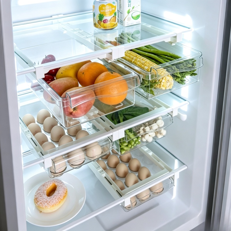 Food Storage With Dividers - Hangende schuiflade koelkast opbergbox, uittrekbare plastic