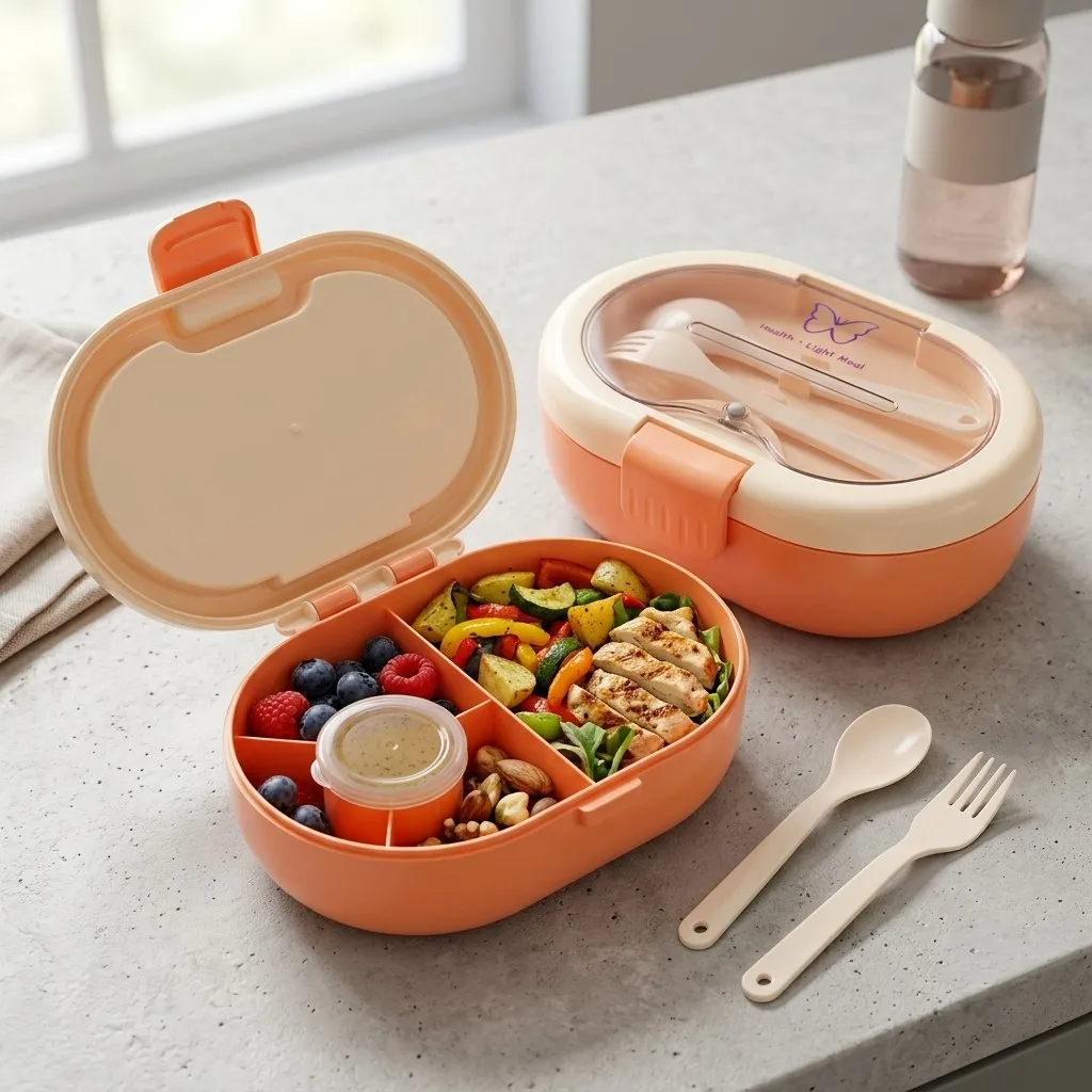 Food Storage With Dividers - Plastic lunchbox met bestek, lekvrije, verdeelde