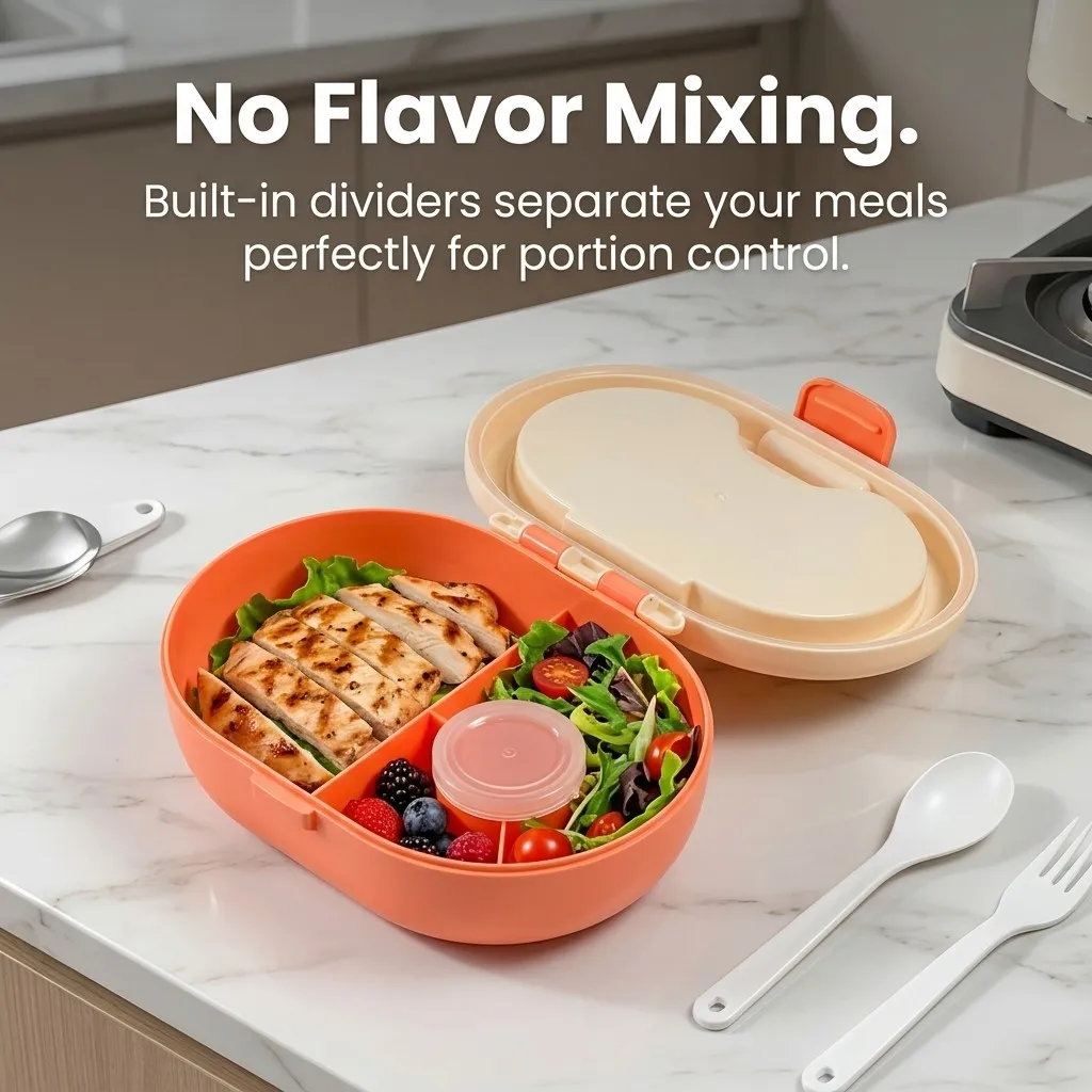 Plastic lunchbox met bestek, l - Food Storage With Dividers recensie en prijs